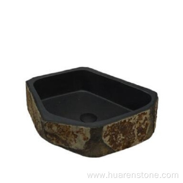 Hexagonal black granite sink